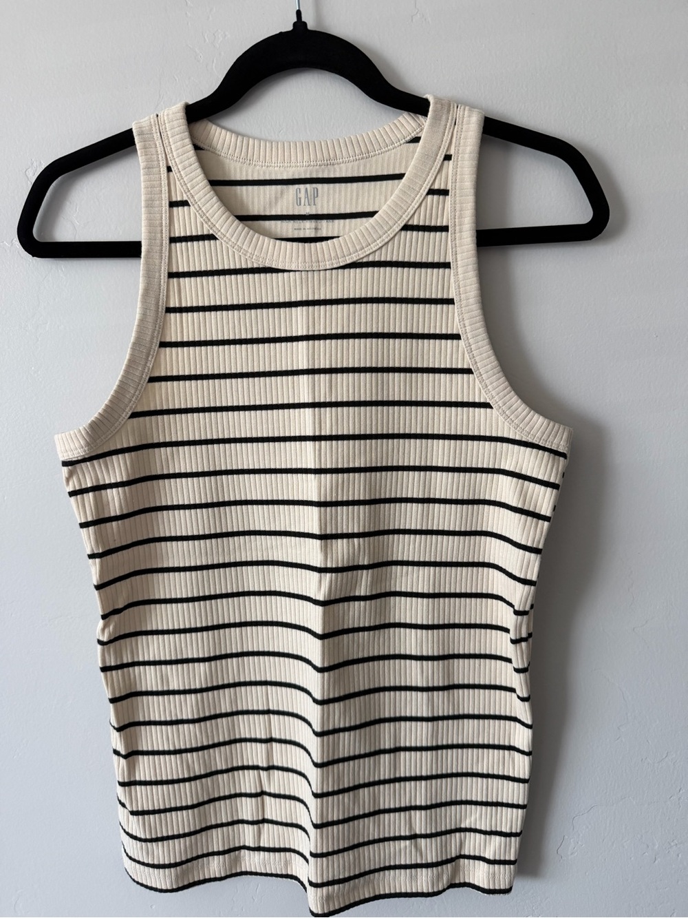 GAP Cream Ribbed Tank with Black Stripes